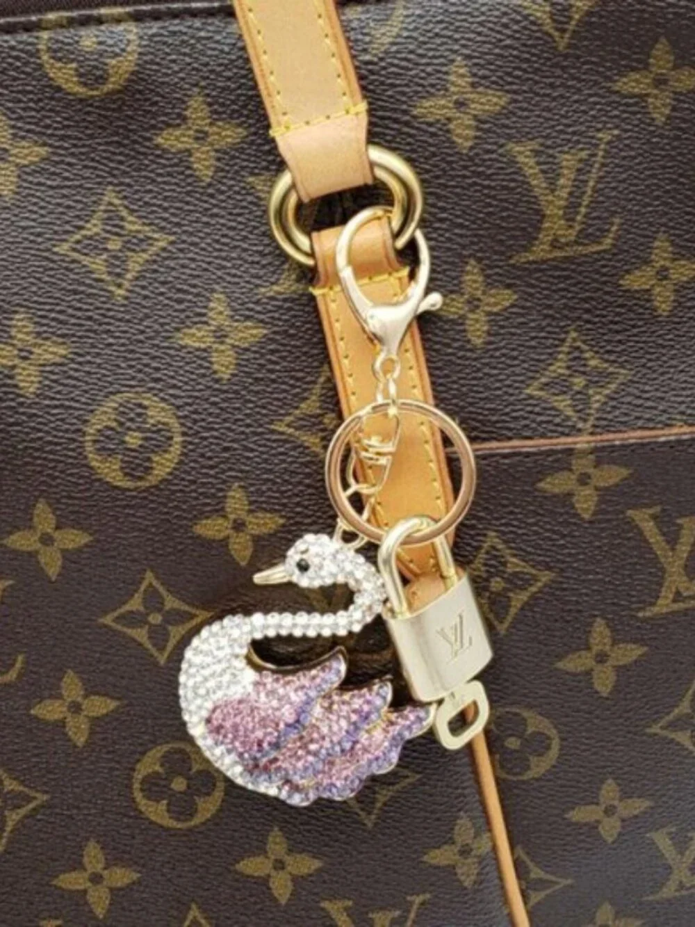 Authentic Louis Vuitton Padlock & Key Gold ✨Unbranded Swan Bag Charm Keychain